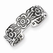 Sterling Silver Antiqued Flowers Toe Ring