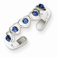 Sterling Silver Blue CZ Heart Toe Ring