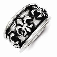 Sterling Silver Antiqued Fleur de Lis Ring