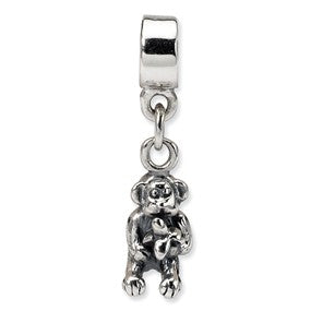 Sterling Silver Kids Monkey Dangle Bead Charm hide-image