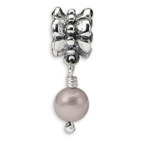 Sterling Silver Grey Freshwater Cultured Pearl Dangle Bead Charm hide-image