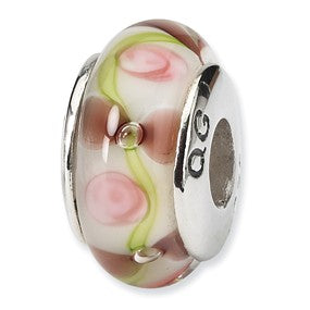 Sterling Silver Pink Floral Hand-blown Glass Bead Charm hide-image