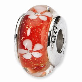 Sterling Silver Orange Floral Hand-blown Glass Bead Charm hide-image