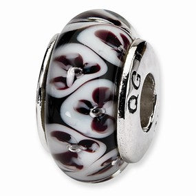 Sterling Silver Black Floral Hand-blown Glass Bead Charm hide-image