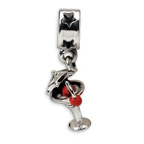 Sterling Silver Enameled Martini Dangle Bead Charm hide-image