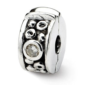 Sterling Silver Hinged CZ & Dots Clip Bead Charm hide-image