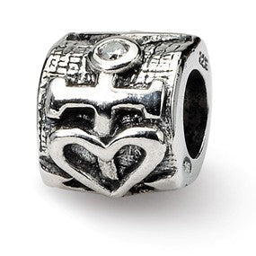 Sterling Silver Heart and Anchor CZ Bead Charm hide-image