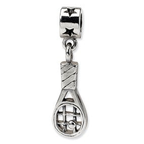 Sterling Silver Kids Tennis Racket Dangle Bead Charm hide-image