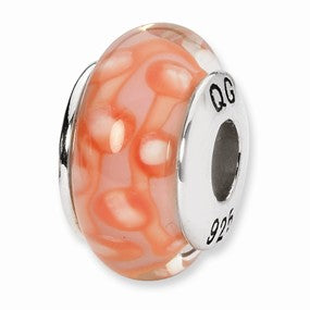 Sterling Silver Orange/White Hand-blown Glass Bead Charm hide-image