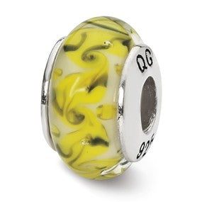 Sterling Silver Yellow/Green/White Swirl Glass Bead Charm hide-image