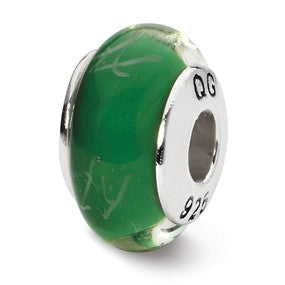 Sterling Silver Green/White Scribbles Hand-blown Glass Bead Charm hide-image