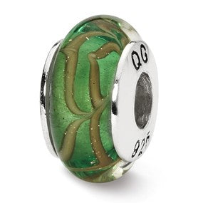 Sterling Silver Lt. Green/Tan Swirl Hand-blown Glass Bead Charm hide-image