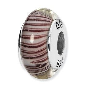 Sterling Silver White/Mauve Hand-blown Glass Bead Charm hide-image