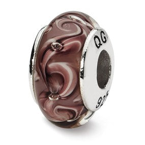 Sterling Silver Purple Swirl Hand-blown Glass Bead Charm hide-image