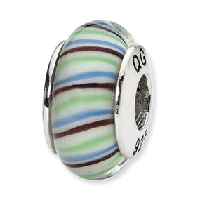 Sterling Silver Multi-color Hand-blown Glass Bead Charm hide-image