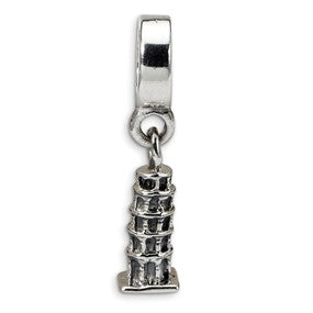 Sterling Silver Leaning Tower of Pisa Dangle Bead Charm hide-image