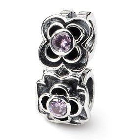 Sterling Silver Pink CZ Connector Bead Charm hide-image