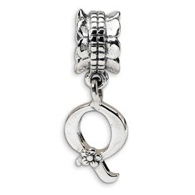 Sterling Silver Letter Q Dangle Bead Charm hide-image