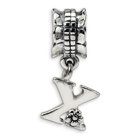 Sterling Silver Letter X Dangle Bead Charm hide-image