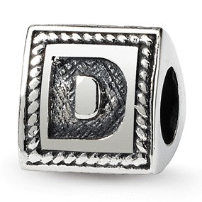 Sterling Silver Letter D Triangle Block Bead Charm hide-image