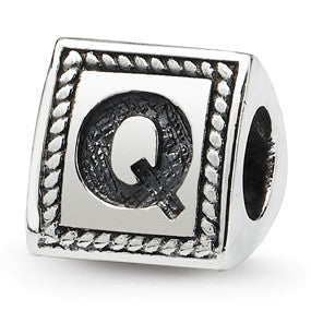 Sterling Silver Letter Q Triangle Block Bead Charm hide-image