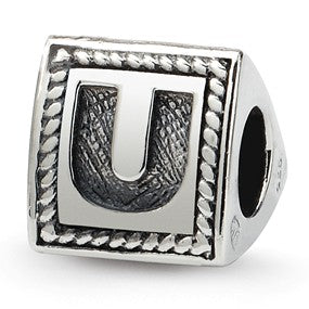 Sterling Silver Letter U Triangle Block Bead Charm hide-image