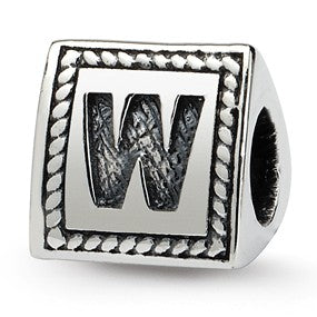 Sterling Silver Letter W Triangle Block Bead Charm hide-image