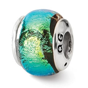 Sterling Silver Green Dichroic Glass Bead Charm hide-image