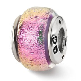 Sterling Silver Pink Dichroic Glass Bead Charm hide-image