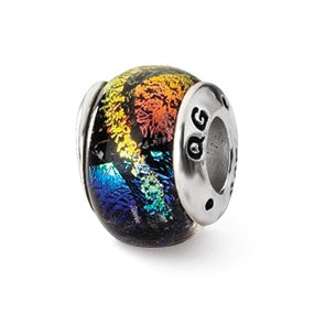 Sterling Silver Rainbow Dichroic Glass Bead Charm hide-image