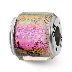 Sterling Silver Purple/Pink/Green Dichroic Glass Bead Charm hide-image