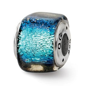 Sterling Silver Blue Dichroic Glass Square Bead Charm hide-image