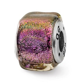 Sterling Silver Purple Dichroic Glass Square Bead Charm hide-image