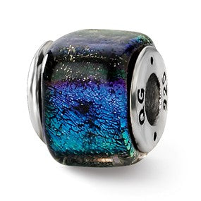 Sterling Silver Rainbow Dichroic Glass Square Bead Charm hide-image