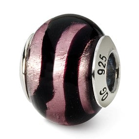 Sterling Silver Pink/Black Italian Murano Bead Charm hide-image