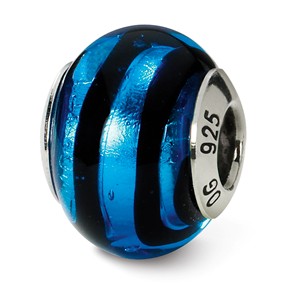 Sterling Silver Blue/Black Italian Murano Bead Charm hide-image