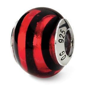 Sterling Silver Red/Black Italian Murano Bead Charm hide-image