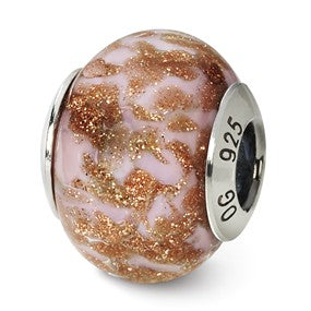 Sterling Silver Gold/Brown/White Italian Murano Bead Charm hide-image