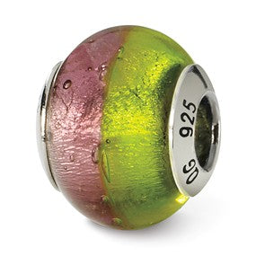 Sterling Silver Pink/Green Italian Murano Bead Charm hide-image