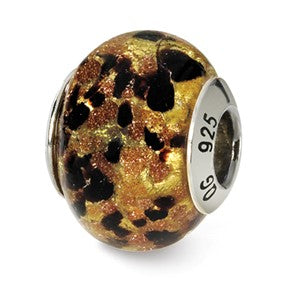 Sterling Silver Yellow/Gold/Black Italian Murano Bead Charm hide-image