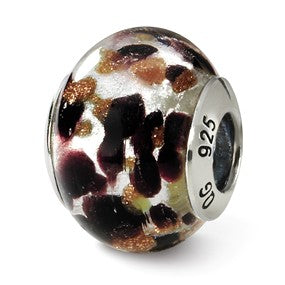 Sterling Silver Silver/Brown/Black Italian Murano Bead Charm hide-image