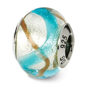 Sterling Silver Silver/Gold/Blue Italian Murano Bead Charm hide-image