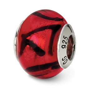 Sterling Silver Red/Black Italian Murano Bead Charm hide-image