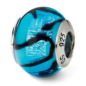 Sterling Silver Blue/Black Italian Murano Bead Charm hide-image