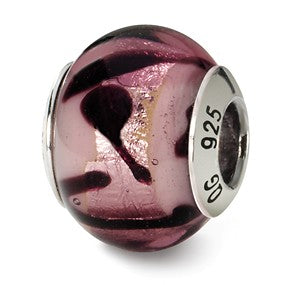 Sterling Silver Purple/Black Italian Murano Bead Charm hide-image