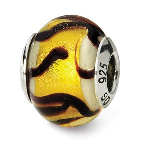 Sterling Silver Yellow/Black Italian Murano Bead Charm hide-image