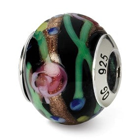 Sterling Silver Black/Green/Gold/Red Italian Murano Bead Charm hide-image