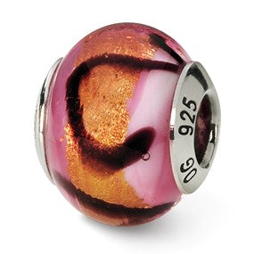 Sterling Silver Pink/Orange/Black Italian Murano Bead Charm hide-image