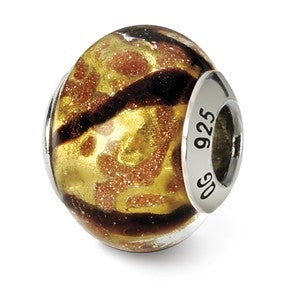 Sterling Silver Yellow/Black/Gold Italian Murano Bead Charm hide-image