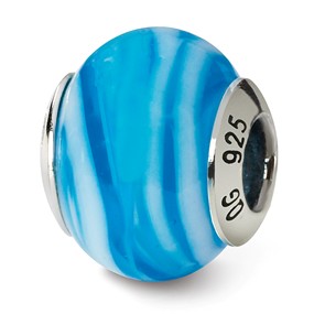 Sterling Silver Blue/White Italian Murano Bead Charm hide-image